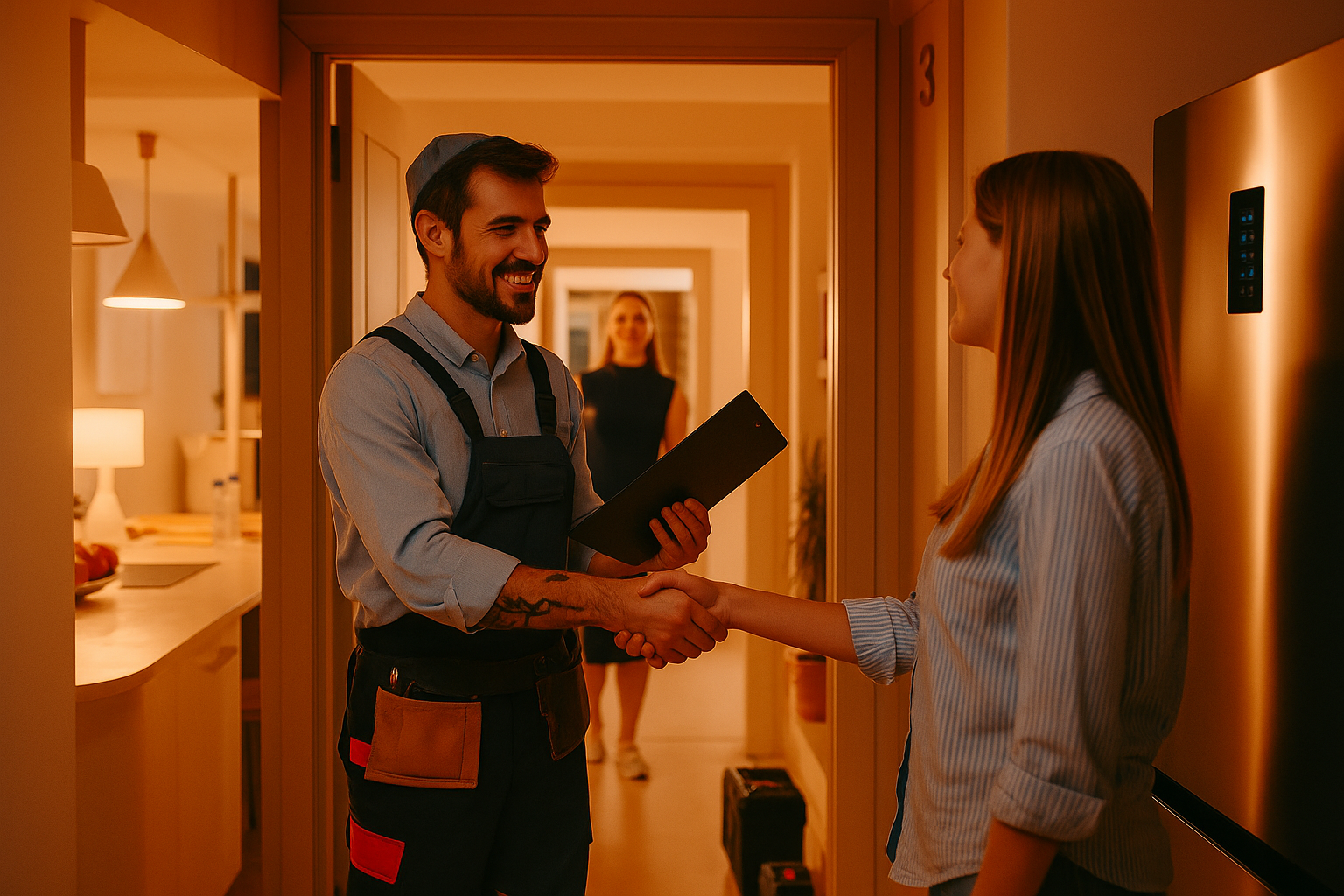 Técnico realizando reparación residencial en interior de vivienda