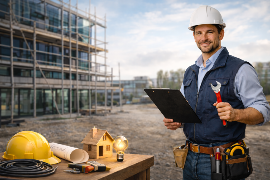 Ingeniero supervisando obra de construcción en Argentina